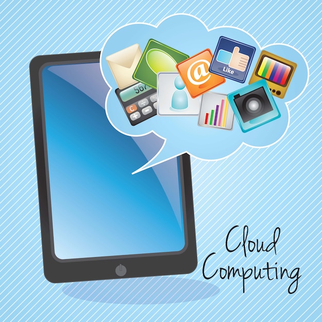 Cloud computing apps on blue backgroundvector illustration