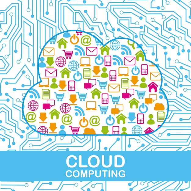 Cloud computing over circuit background vector illustration