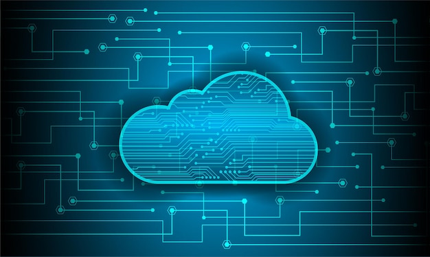 Vettore fondo futuro del concetto di tecnologia del circuito di cloud computing