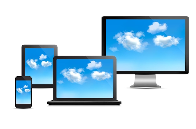 Cloud computing concept. Set of computer devices.