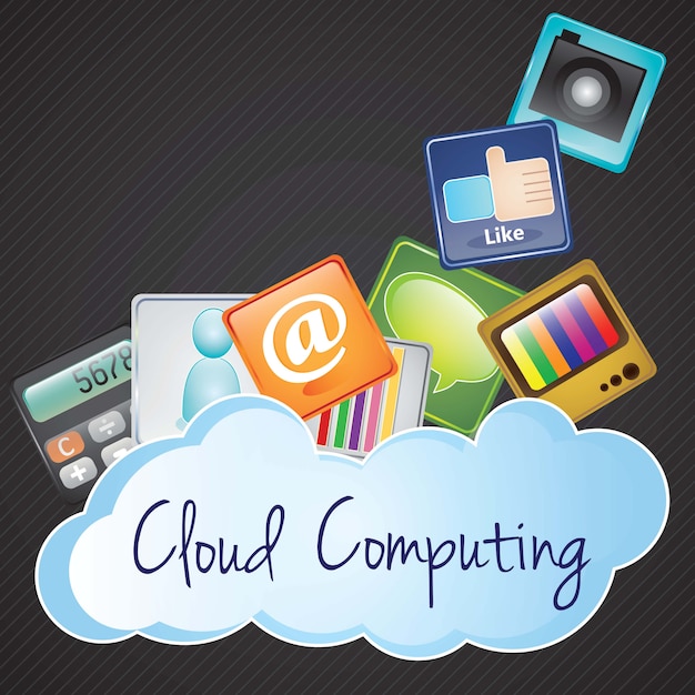 Cloud computing concept with apps on black background