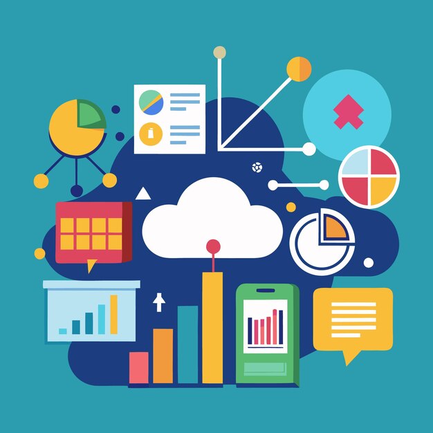 Cloud computing data analytics infographic with bar charts pie charts ...
