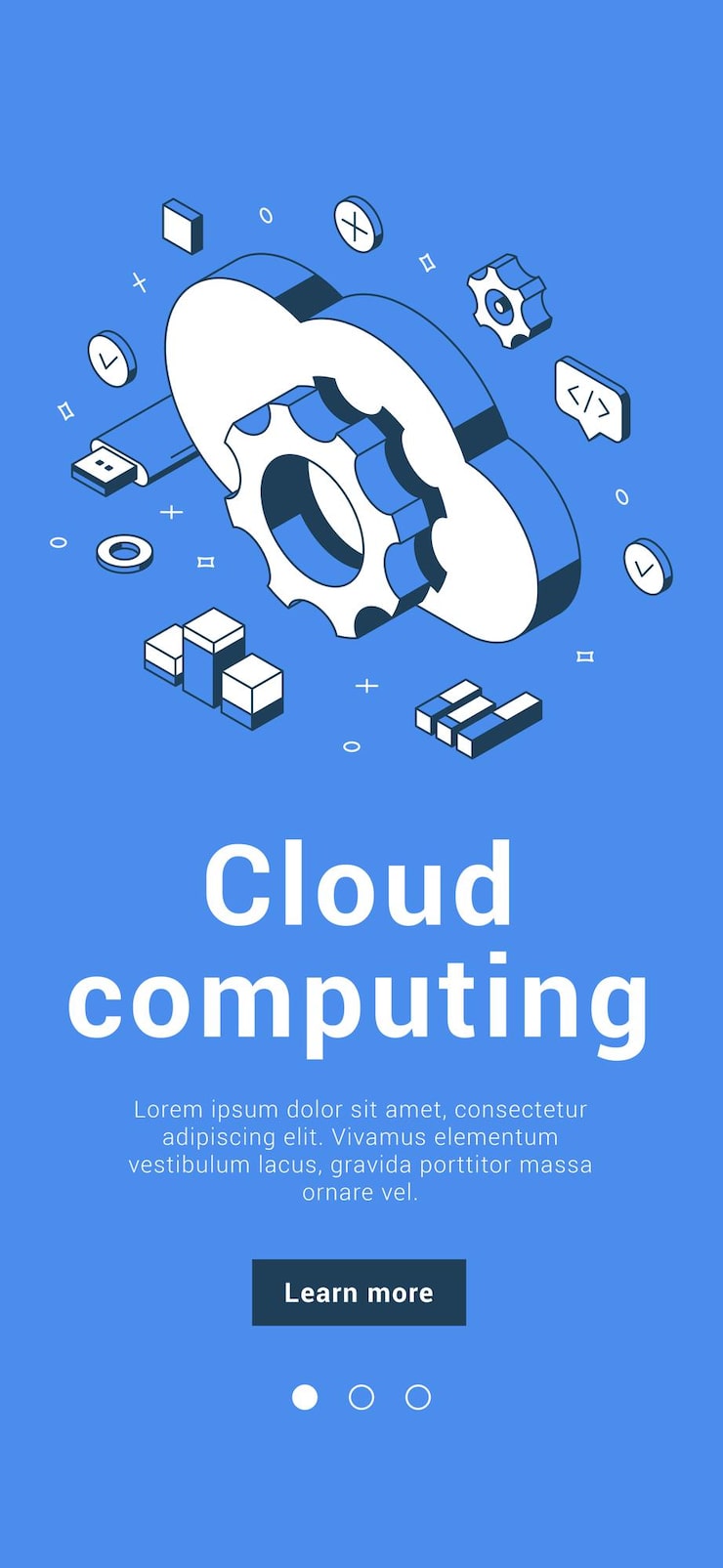 Vector cloud computing data center technology network cyberspace global hosting mobile banner isometric vector illustration. database innovation server system storage backup upload digital connection
