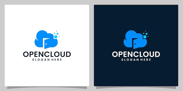 クラウド コンピューティング デジタル ビッグ データ ロゴ デザイン ベクトル テンプレート データ クラウド ベクトル ロゴ デザイン ドア ピクセル クラウド ロゴタイプ コンセプト アイコン