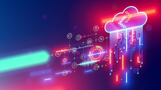 Cloud computing digital technology abstraction concept mobile internet IOT devices communicate cloud storage Computer Tech background Connection with Digital Data storage in internet Smart city