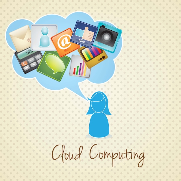 Cloud computing girl communicating on vintage background vector illustration