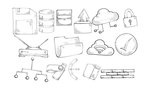 Vector cloud computing handdrawn collection