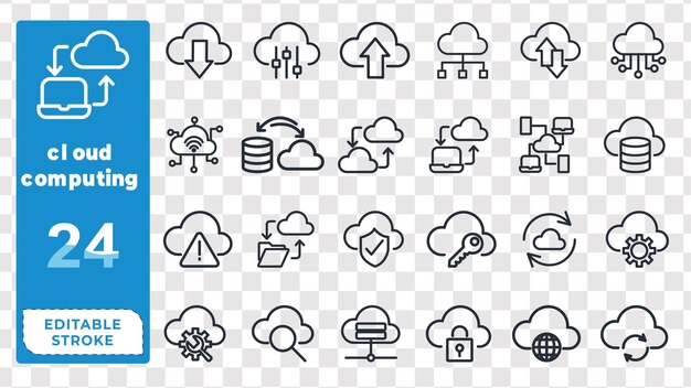 Cloud Computing Icons Set With Data Transfer Security And Network Concepts Keywords cloud computing