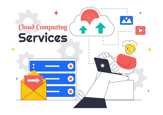 cloud computing illustration featuring digital technology speed connection with database statistics analytics server monitoring and network