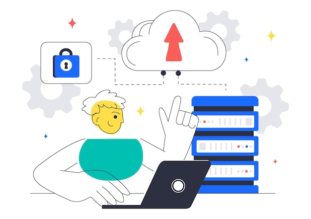 Cloud Computing Illustration Featuring Digital Technology Speed Connection with Database Statistics Analytics Server Monitoring and Network