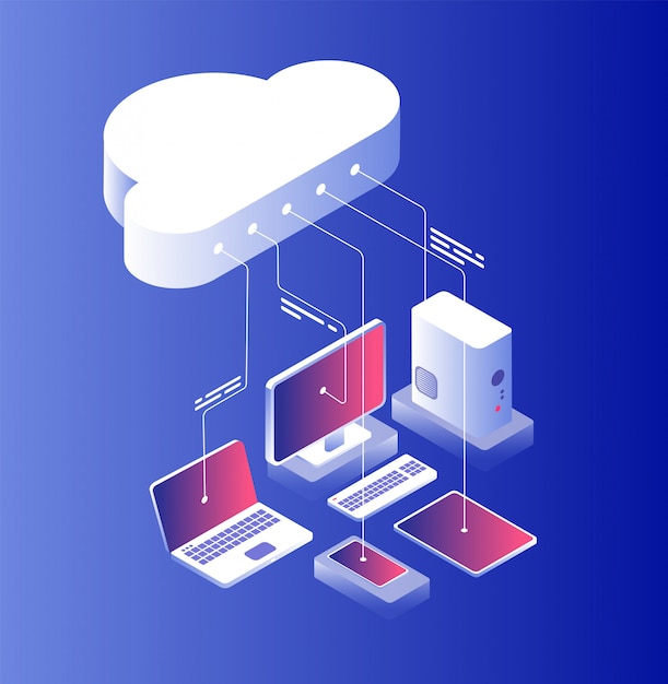 Cloud computing. Informatietechnologie met laptop en smartphone-configuratie.