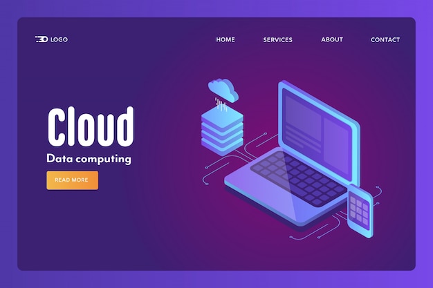 Vector cloud computing isometric concept