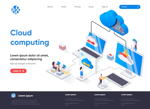 Cloud computing isometric landing page template