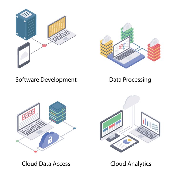 Vector  cloud computing isometric vectors 
