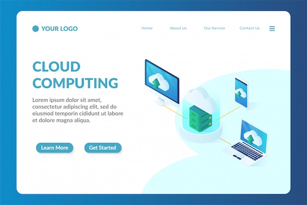 Cloud computing isometric website landing page template