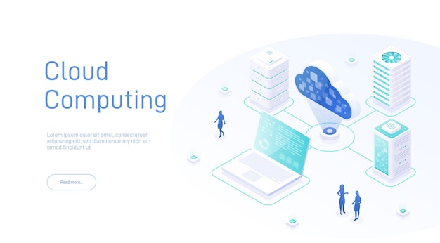 Cloud computing isometrische Cloud database Big data flow verwerking concept Cloud technologie