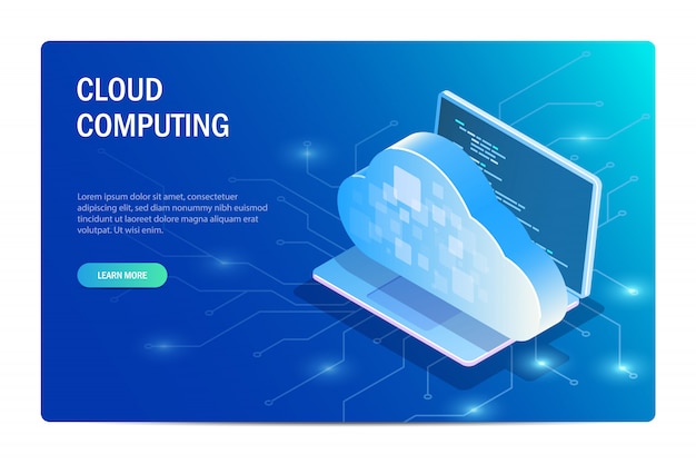 Cloud Computing. Laptop on the background of the chip with access to the database