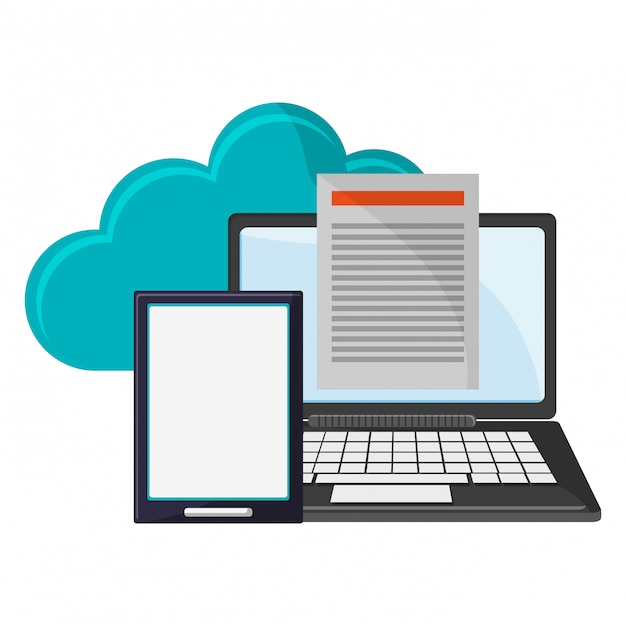 cloud computing laptop and tablet with documents