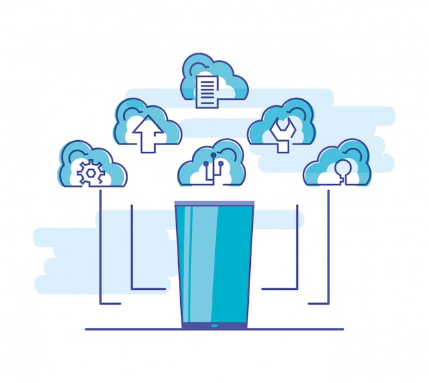 Vector cloud computing-netwerk met smartphone