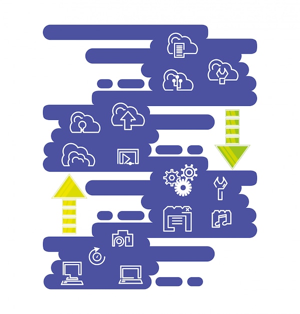 Cloud computing network set icons