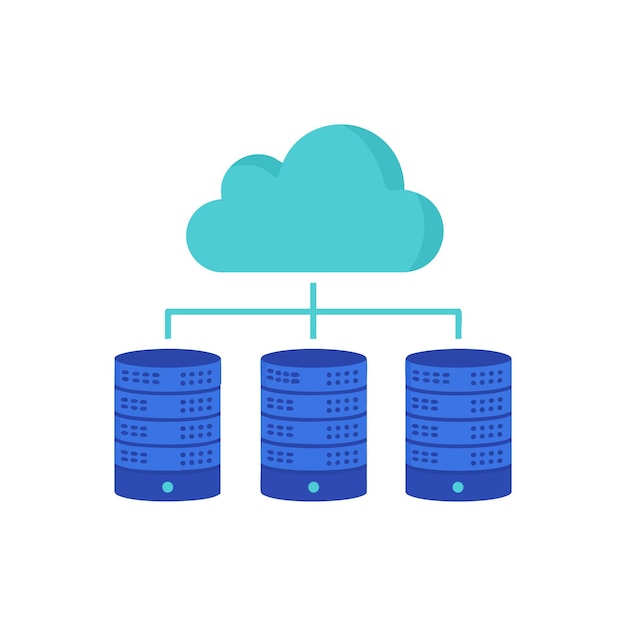 Cloud computing network with multiple server stacks and data storage connection vector illustration