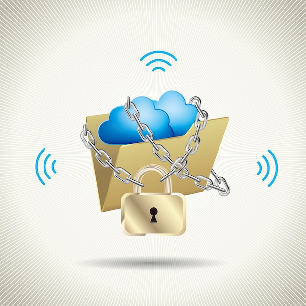 Cloud computing and networking design concept, Cloud symbol in a folder.Locked by chains.