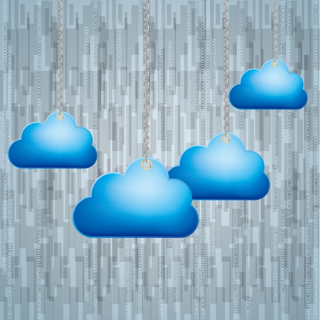 Cloud computing and networking design concept, The cloud symbol hangs in mid-air.