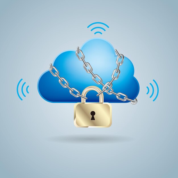 Cloud computing and networking design concept, Locked cloud symbol.