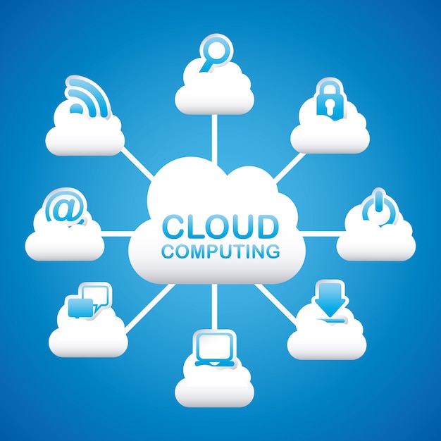 cloud computing over blauwe achtergrond vectorillustratie