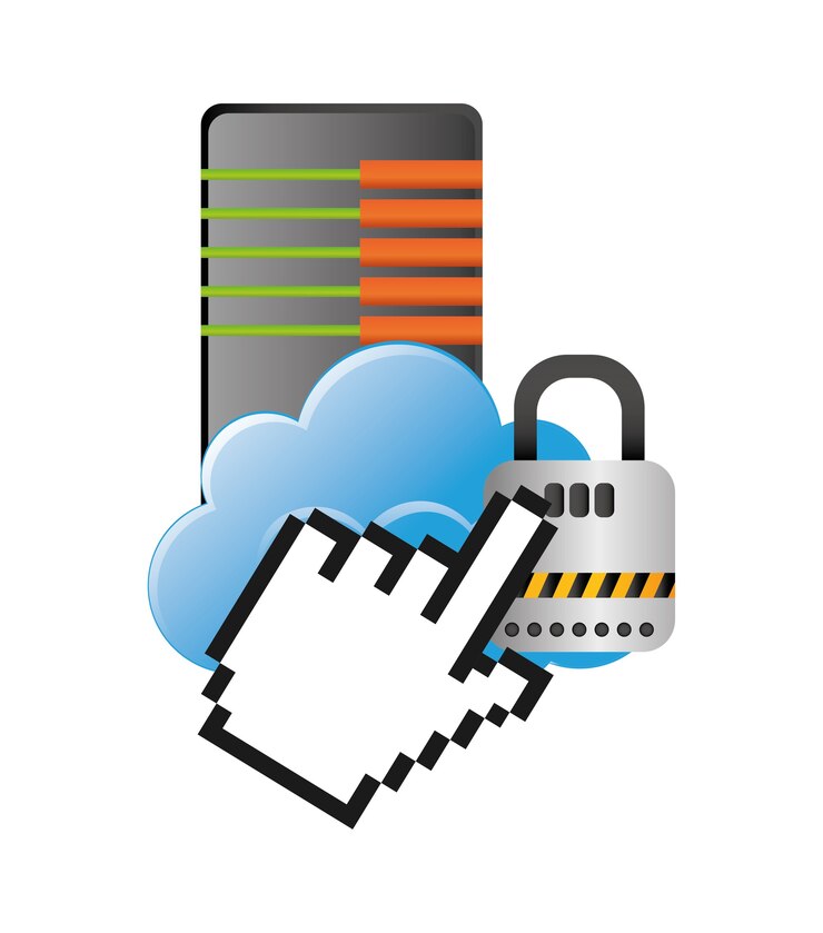 Vector cloud computing padlock web hosting design
