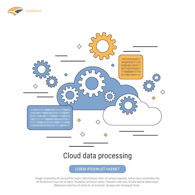 Cloud computing platte contour stijl vector concept illustratie