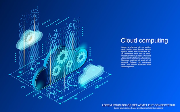 Cloud computing platte isometrische vector concept illustratie