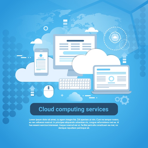 Banner web modello di servizi cloud computing con spazio di copia