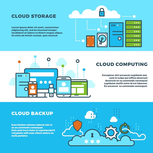 Vector cloud computing solution banners