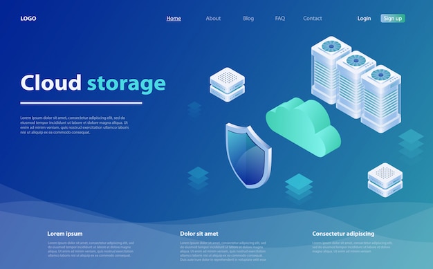 Vector cloud computing or storage isometric landing page