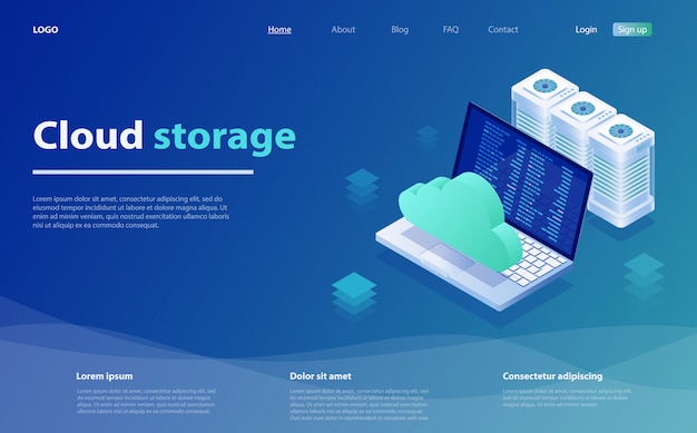 Vector cloud computing or storage isometric landing page