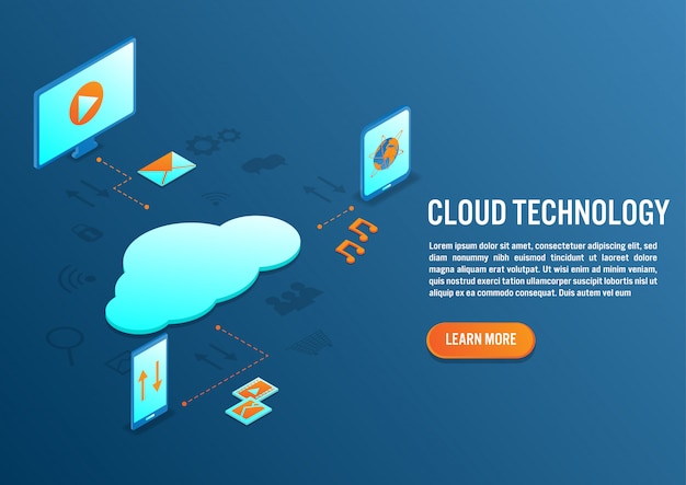 Cloud computing-technologie in isometrisch ontwerp