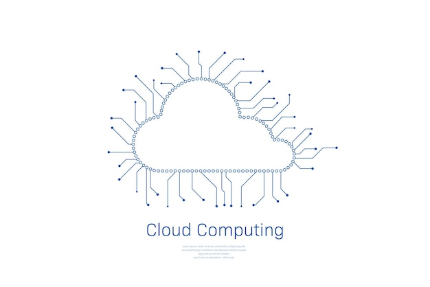 Cloud computing-technologie met circuit wolk op witte achtergrond vectorillustratie