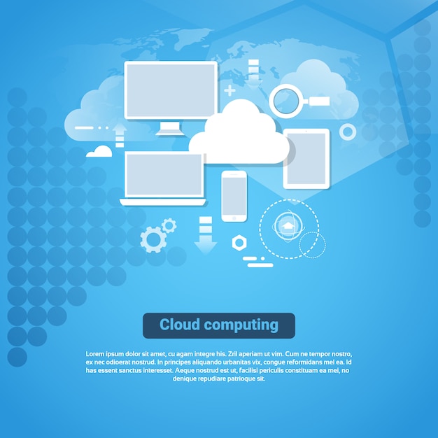 Vector cloud computing technology template web banner with copy space