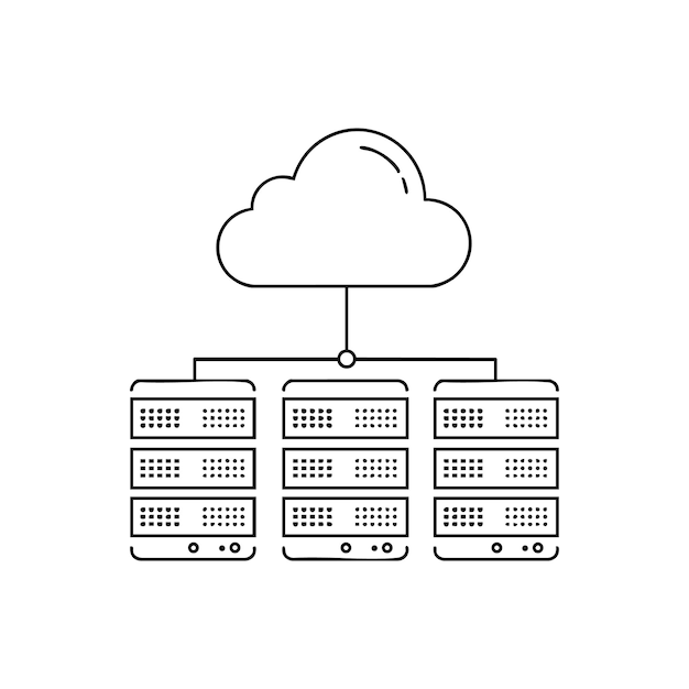 Cloud computing technology with connected server racks for data storage and management in networking systems vector illustration