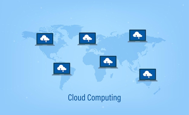 Вектор Технология облачных вычислений с иконами на карте мира векторные иллюстрации