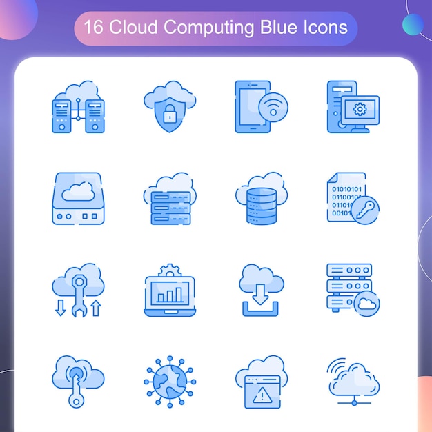 Cloud Computing Vector blauw pictogram Set 01