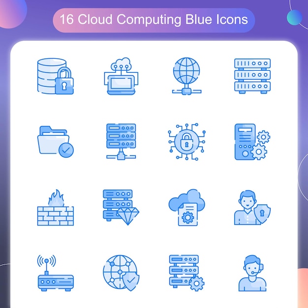 Cloud Computing Vector blauw pictogram Set 02