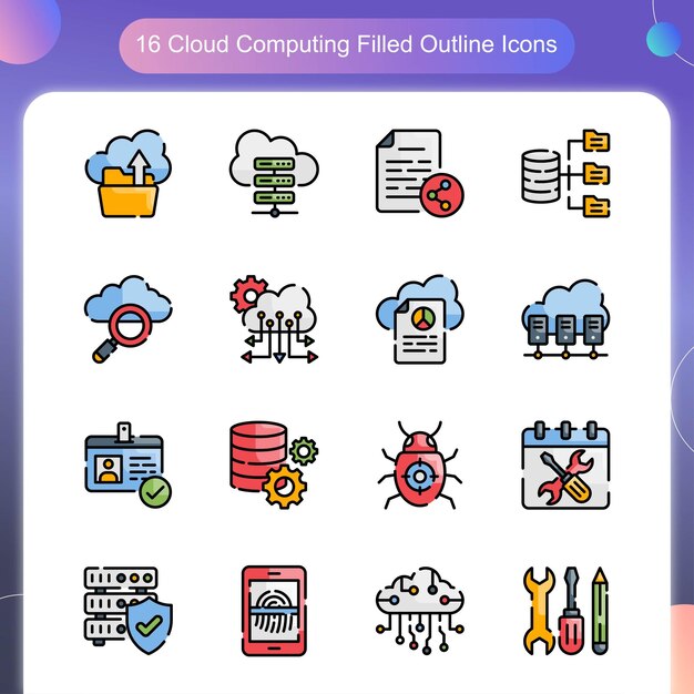 Cloud Computing Vector Filled Outline icon Set 03