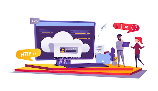 Cloud computing web concept in cartoon style  