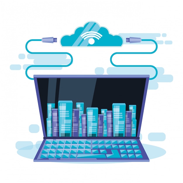 Vettore cloud computing con laptop