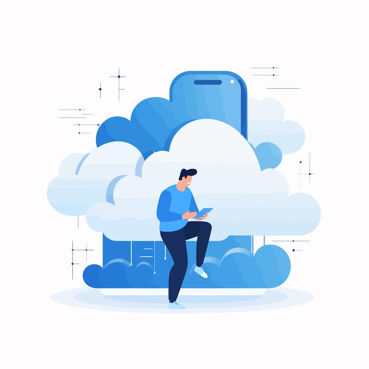 Vector cloud_computing_with_man_using_a_smartphone
