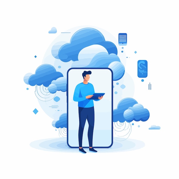 Vector cloud_computing_with_man_using_a_smartphone