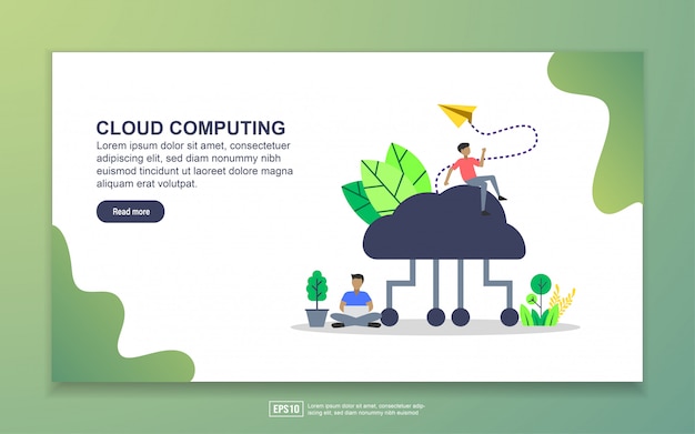 Cloud computing con landing page di personaggi minuscoli