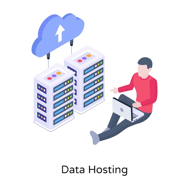 Cloud connesso con l'icona isometrica dei server dell'hosting dei dati